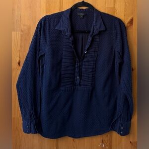 J. Crew Women's Navy Blue Sheer 1/2 Button Long Sleeve Blouse - Size 6